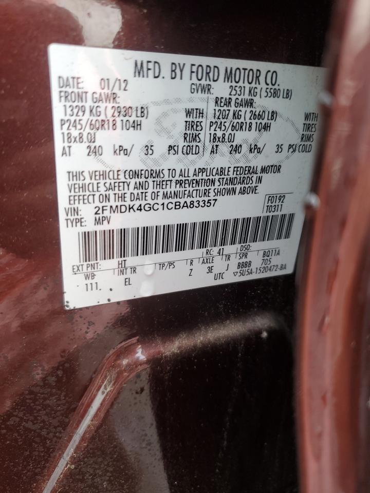 2012 Ford Edge Se VIN: 2FMDK4GC1CBA83357 Lot: 85316345