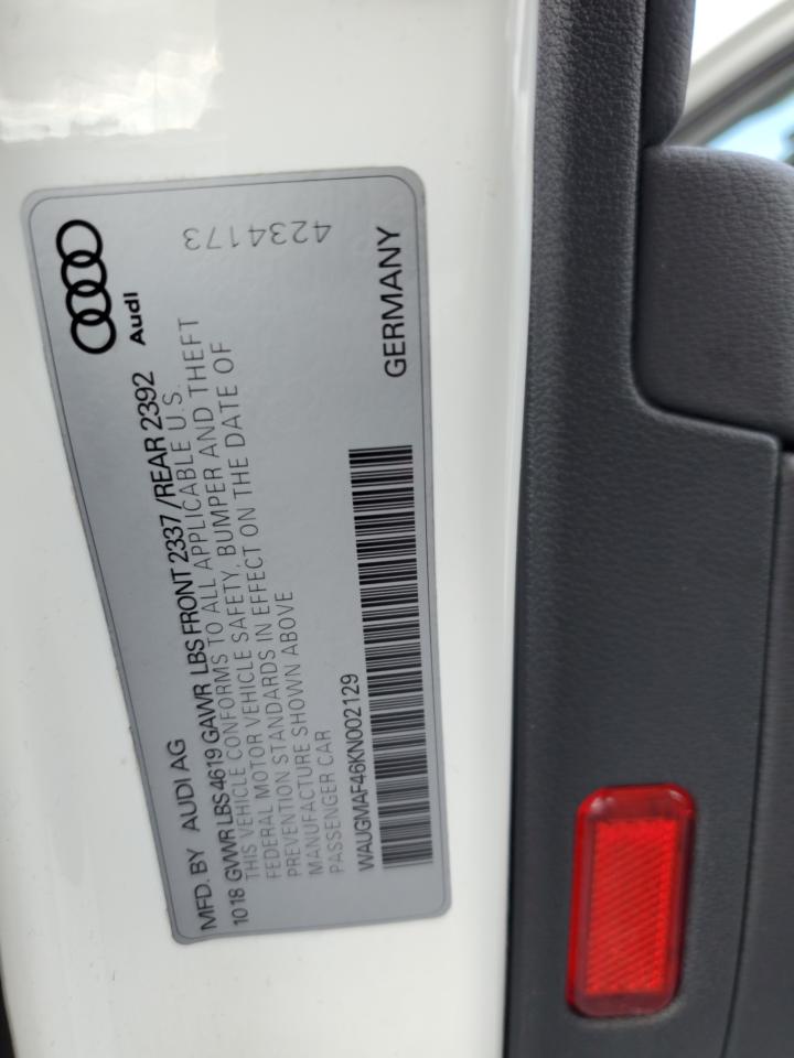 2019 Audi A4 Premium VIN: WAUGMAF46KN002129 Lot: 82188125