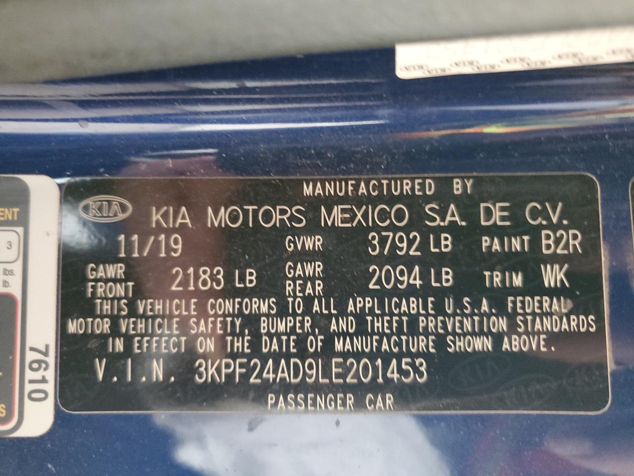 2020 Kia Forte Fe VIN: 3KPF24AD9LE201453 Lot: 87293185