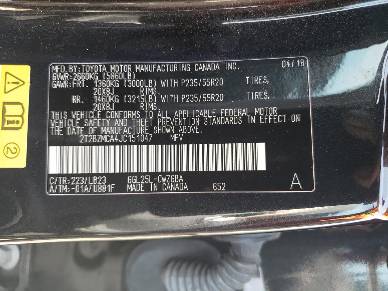 2018 Lexus Rx 350 Base VIN: 2T2BZMCA4JC151047 Lot: 81935115