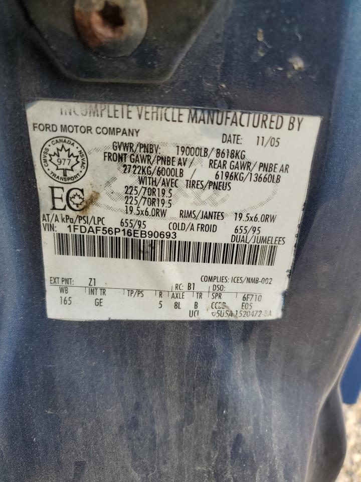2006 Ford F550 Super Duty VIN: 1FDAF56P16EB90693 Lot: 85154295