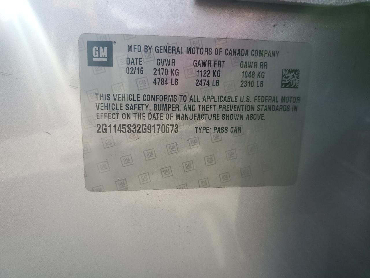 2016 Chevrolet Impala Ltz VIN: 2G1145S32G9170673 Lot: 84740055