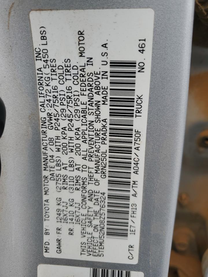 2008 Toyota Tacoma Double Cab Long Bed VIN: 5TEMU52N08Z576324 Lot: 90658125