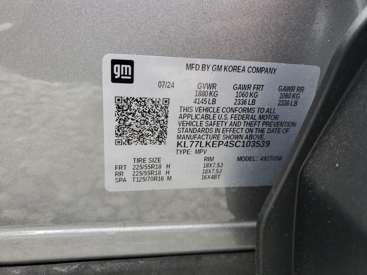 2025 Chevrolet Trax Activ VIN: KL77LKEP4SC103539 Lot: 90460165