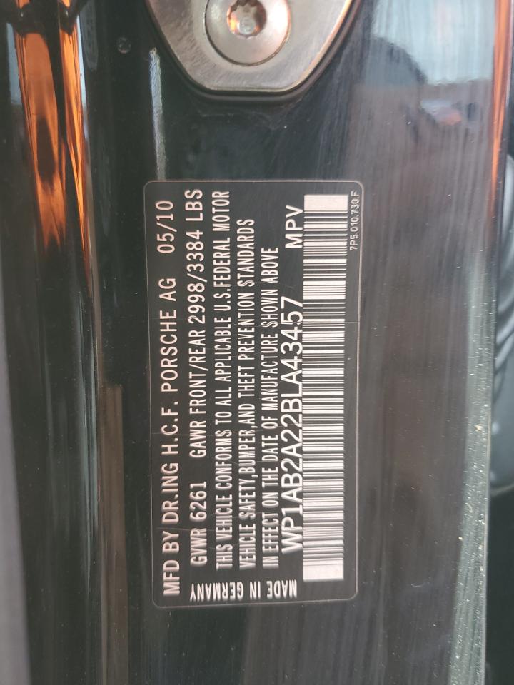 2011 Porsche Cayenne S VIN: WP1AB2A22BLA43457 Lot: 91116545