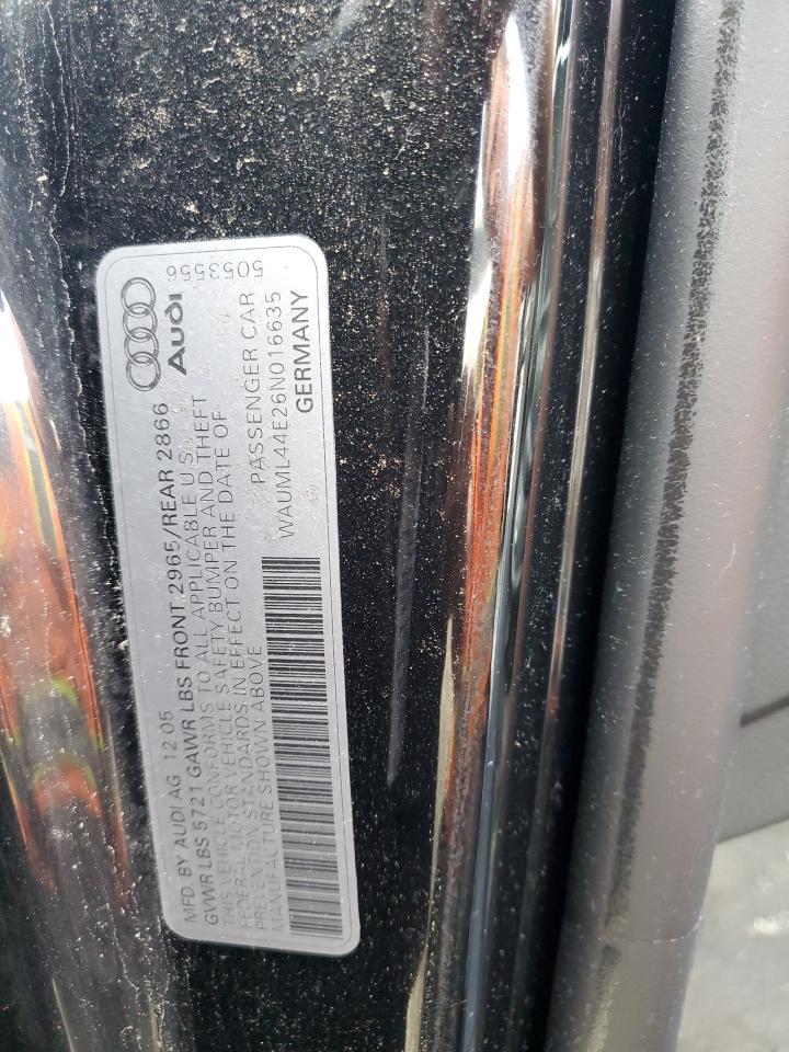 2006 Audi A8 L Quattro VIN: WAUML44E26N016635 Lot: 86528885
