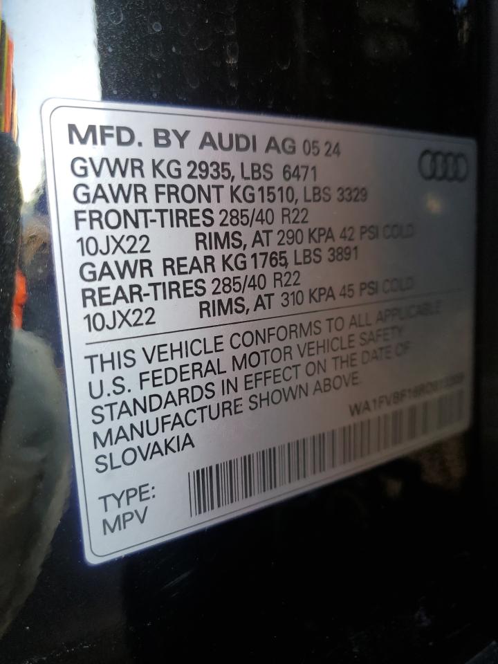 2024 Audi Q8 Prestige S-Line VIN: WA1FVBF16RD013309 Lot: 86074125