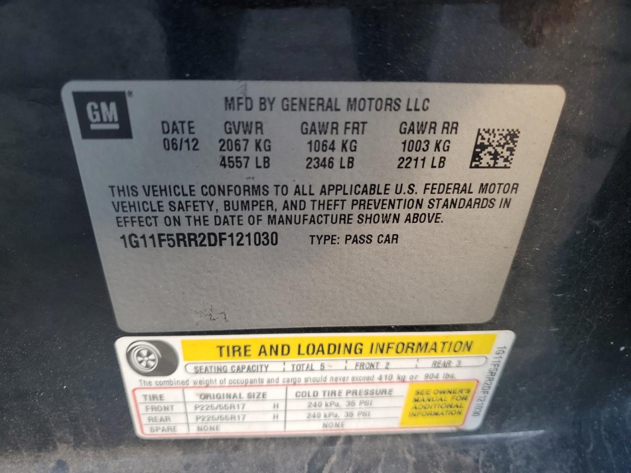 2013 Chevrolet Malibu 2Lt VIN: 1G11F5RR2DF121030 Lot: 86263035