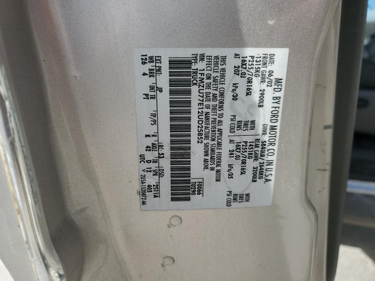 2002 Ford Explorer Sport Trac VIN: 1FMZU77E12UD25852 Lot: 90370455