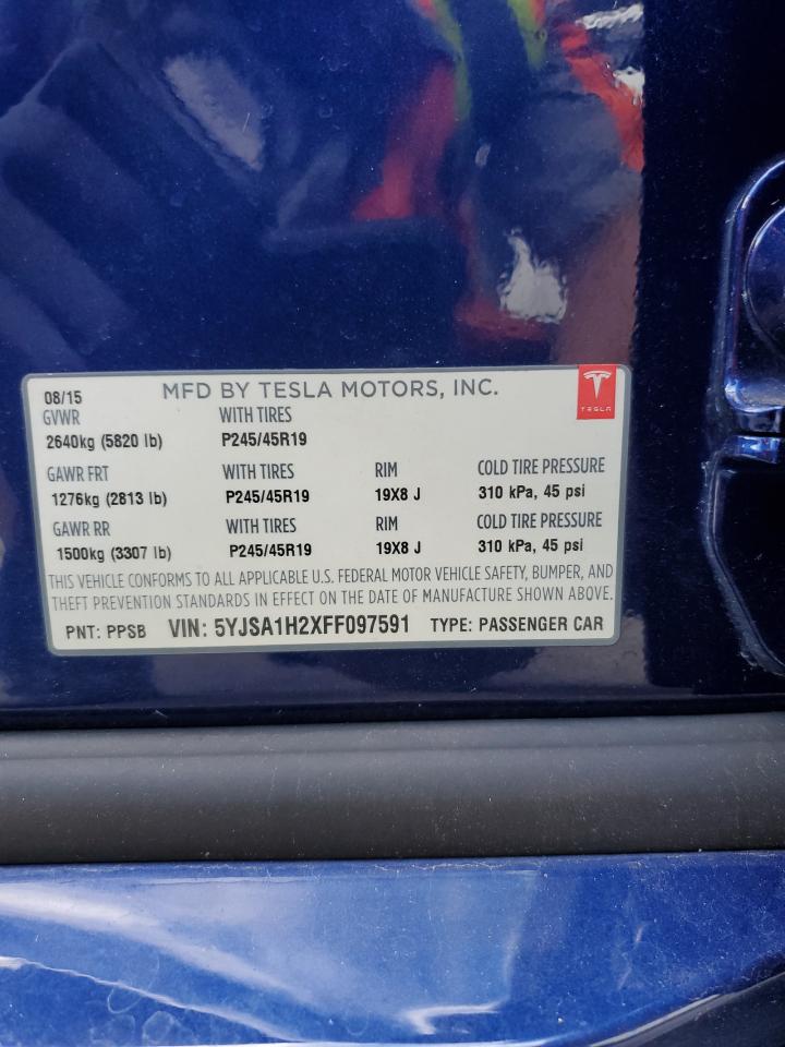2015 Tesla Model S 85D VIN: 5YJSA1H2XFF097591 Lot: 84979835