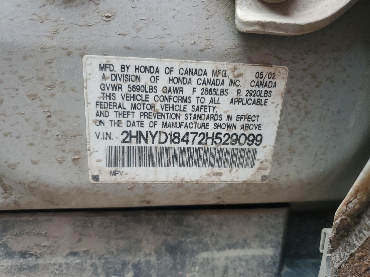 2002 Acura Mdx VIN: 2HNYD18472H529099 Lot: 89435445