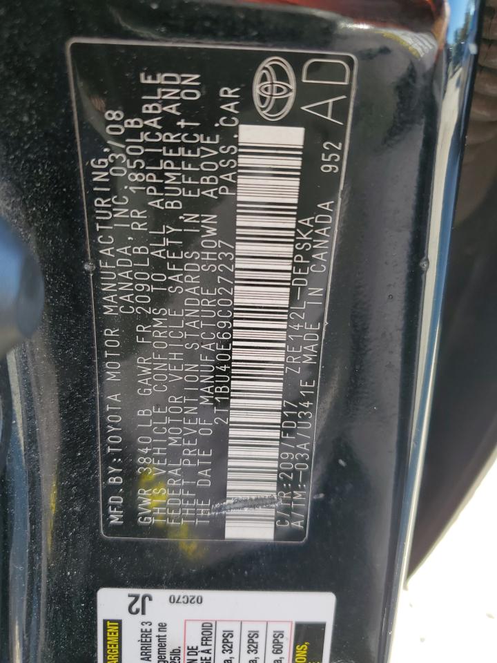 2009 Toyota Corolla Base VIN: 2T1BU40E69C027237 Lot: 85313845