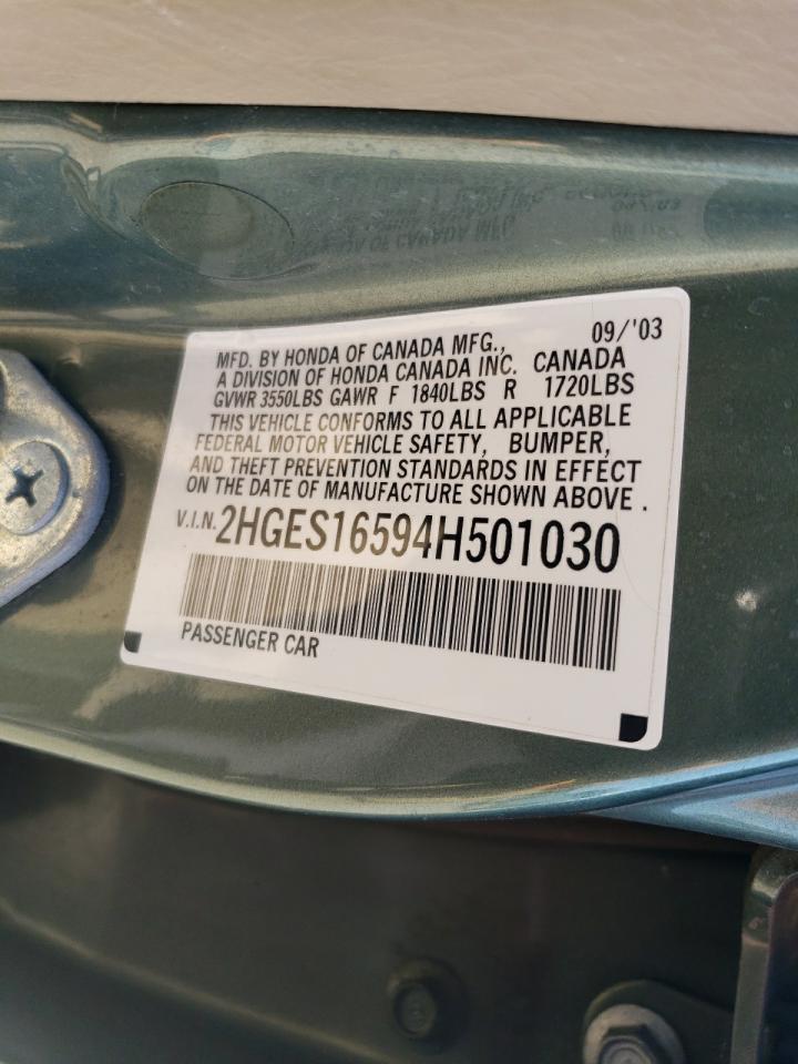 2004 Honda Civic Lx VIN: 2HGES16594H501030 Lot: 81895575