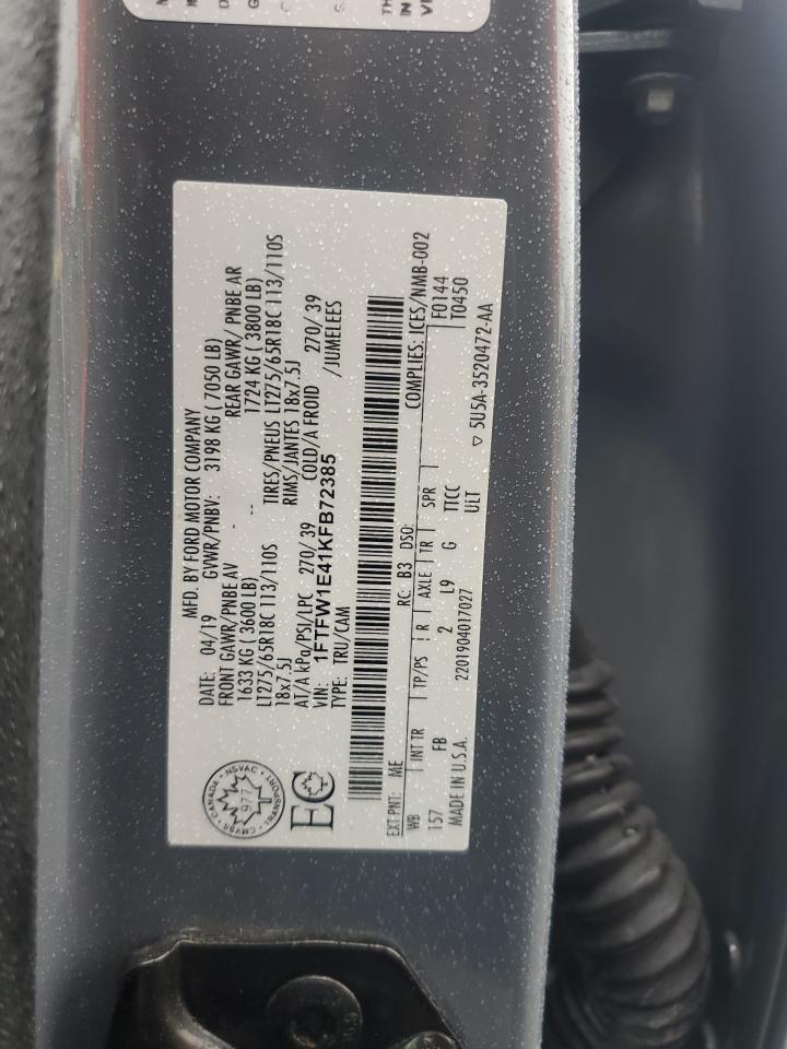 2019 Ford F150 Supercrew VIN: 1FTFW1E41KFB72385 Lot: 82456905