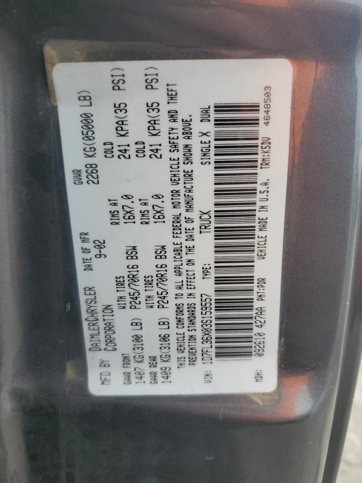 2003 Dodge Dakota VIN: 1D7FL36X03S159557 Lot: 85516535