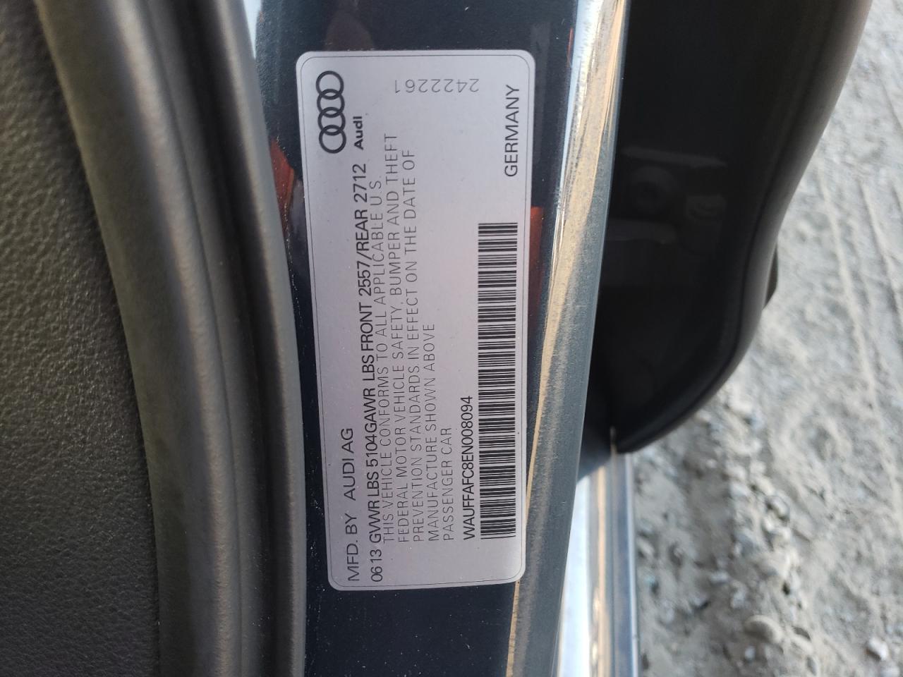 2014 Audi A6 Premium VIN: WAUFFAFC8EN008094 Lot: 85402115