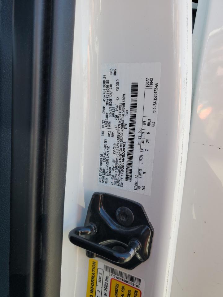 2022 Ford F250 Super Duty VIN: 1FT7W2BT6NED29103 Lot: 86813245