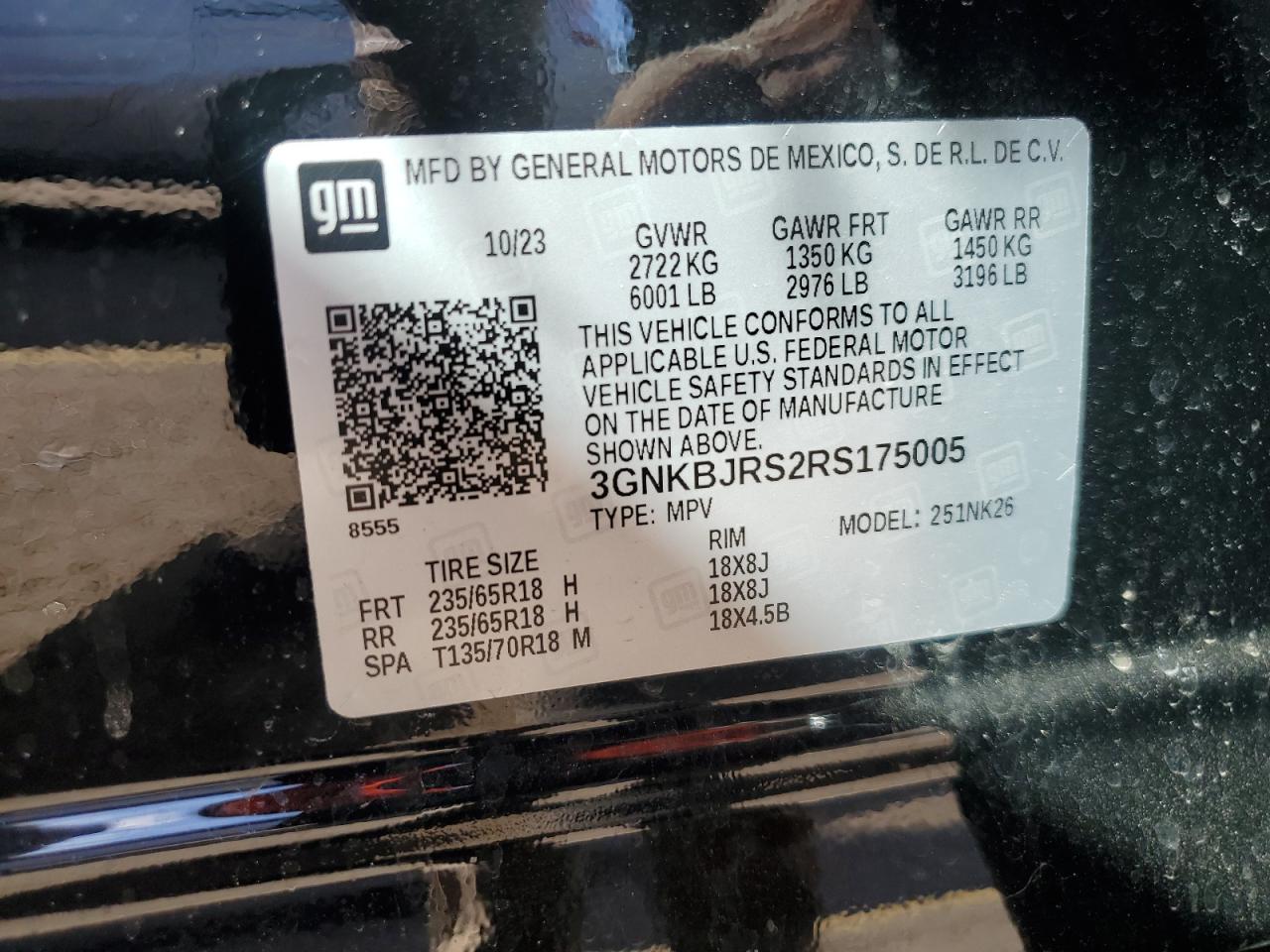 2024 Chevrolet Blazer 3Lt VIN: 3GNKBJRS2RS175005 Lot: 86256165