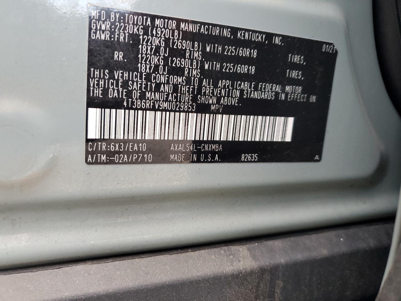 2021 Toyota Rav4 Xle Premium VIN: 4T3B6RFV9MU029853 Lot: 84794525