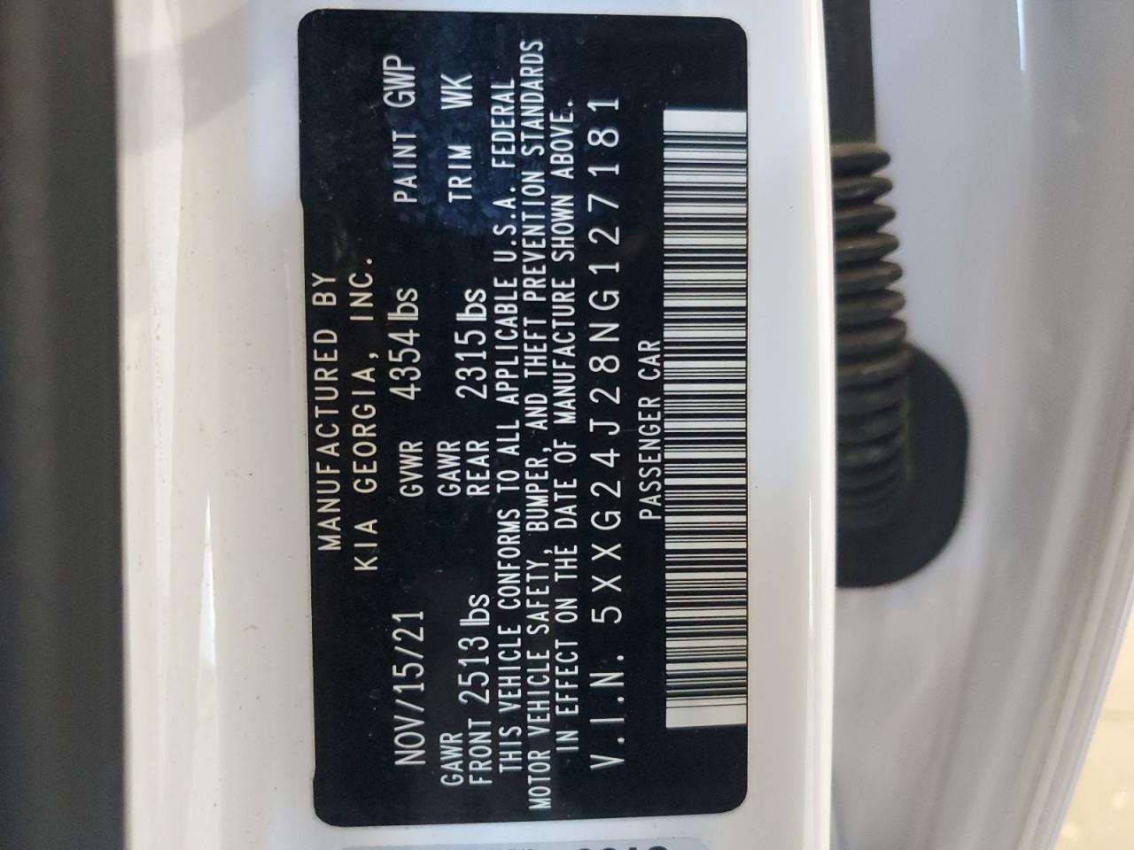 2022 Kia K5 Lx VIN: 5XXG24J28NG127181 Lot: 87447575