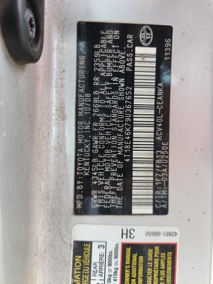 2009 Toyota Camry Base VIN: 4T1BE46K79U367652 Lot: 85539435