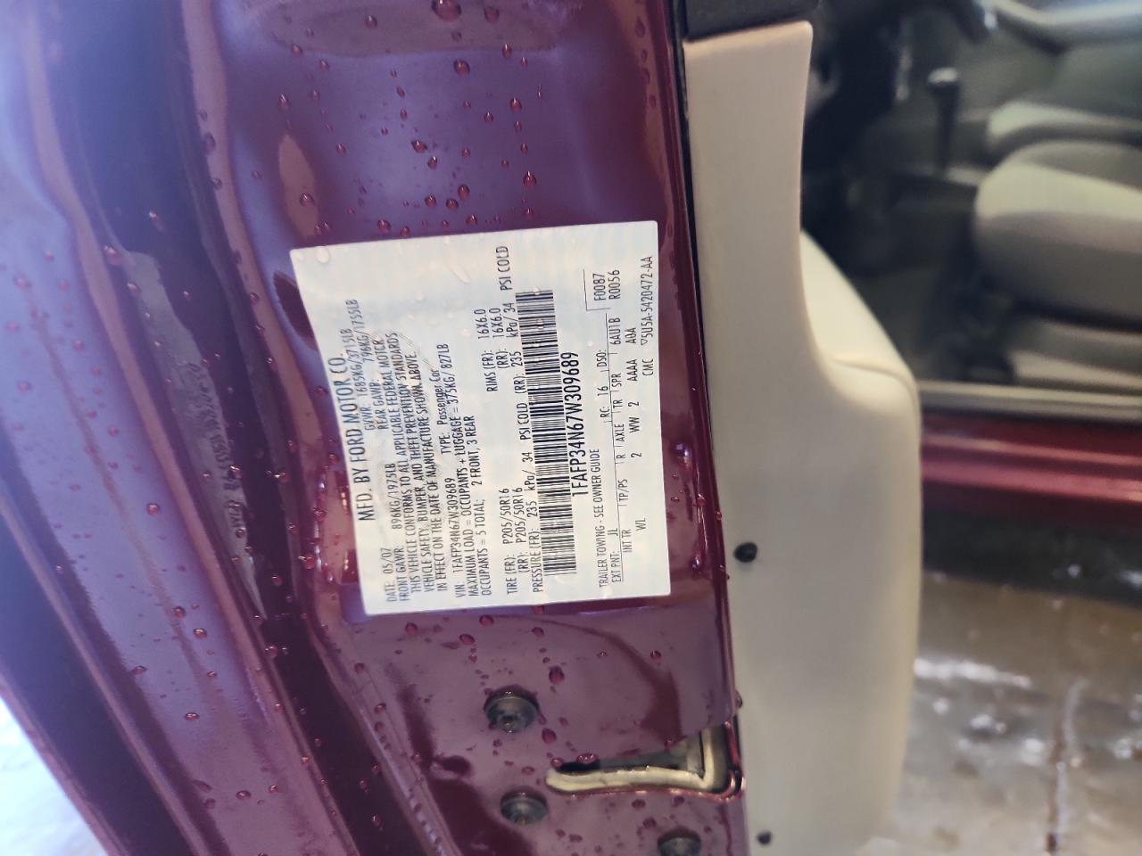 2007 Ford Focus Zx4 VIN: 1FAFP34N67W309689 Lot: 84191785