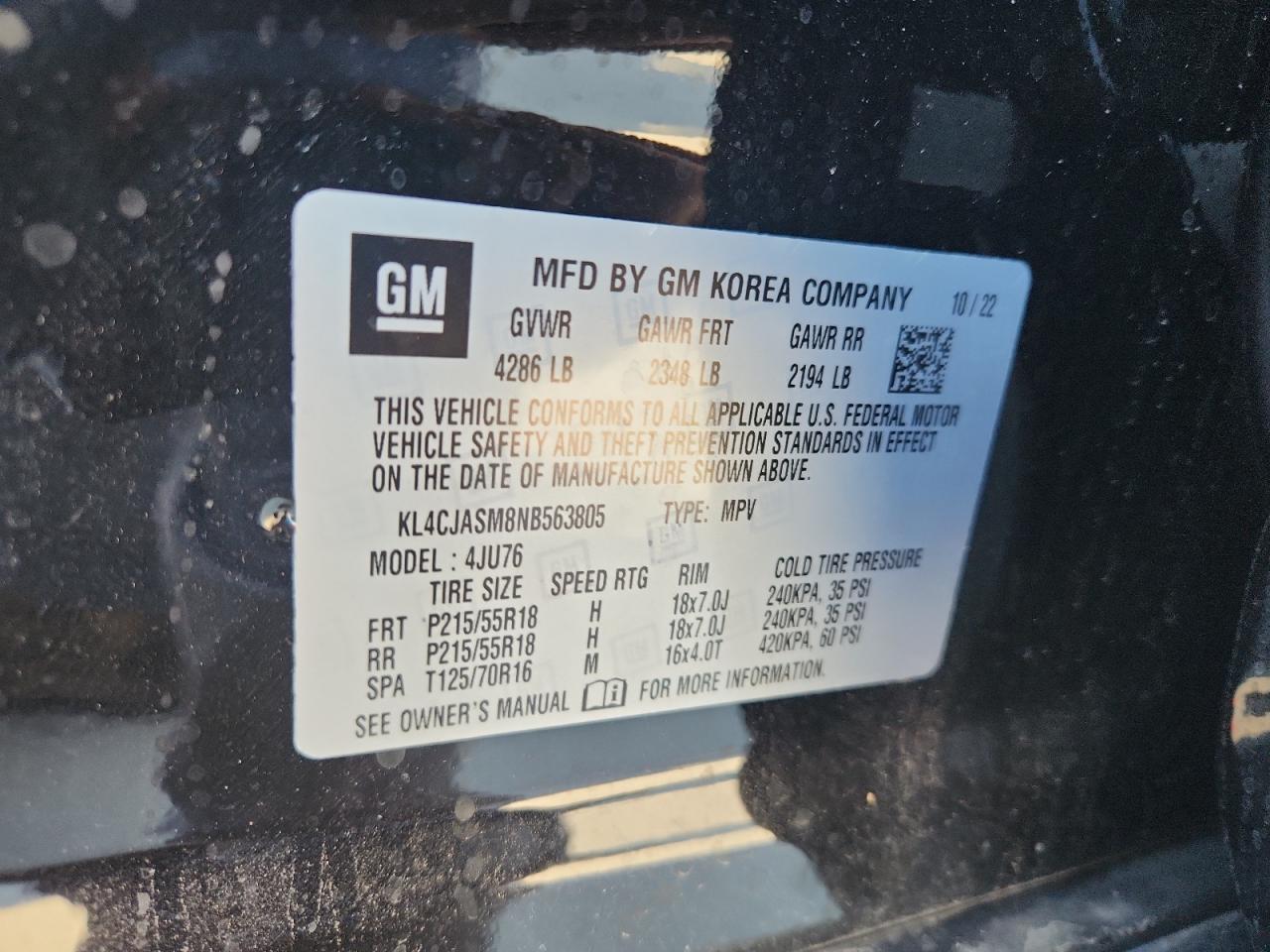 2022 Buick Encore Preferred VIN: KL4CJASM8NB563805 Lot: 89615875