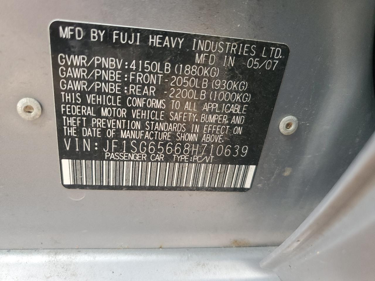 2008 Subaru Forester 2.5X Premium VIN: JF1SG65668H710639 Lot: 84068565