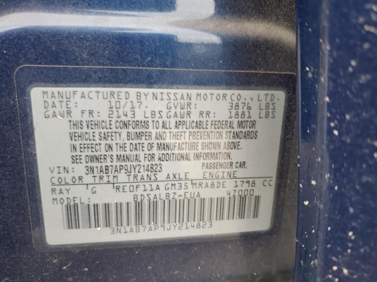 2018 Nissan Sentra S VIN: 3N1AB7AP9JY214823 Lot: 86151105