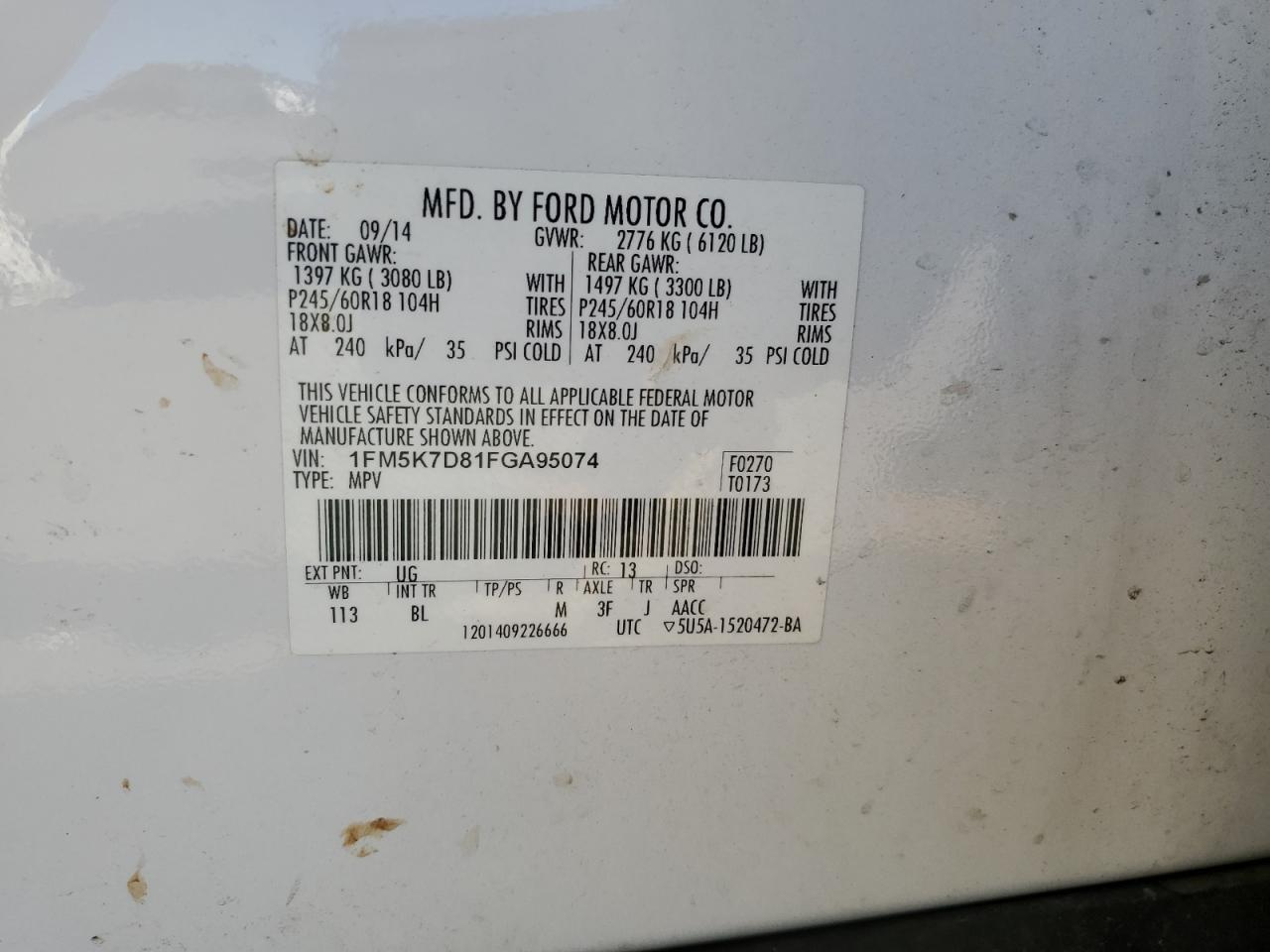 2015 Ford Explorer Xlt VIN: 1FM5K7D81FGA95074 Lot: 85812405