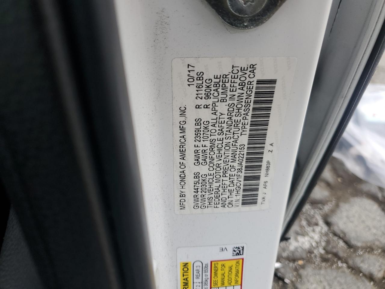 2018 Honda Accord Sport VIN: 1HGCV1F38JA022153 Lot: 82399585