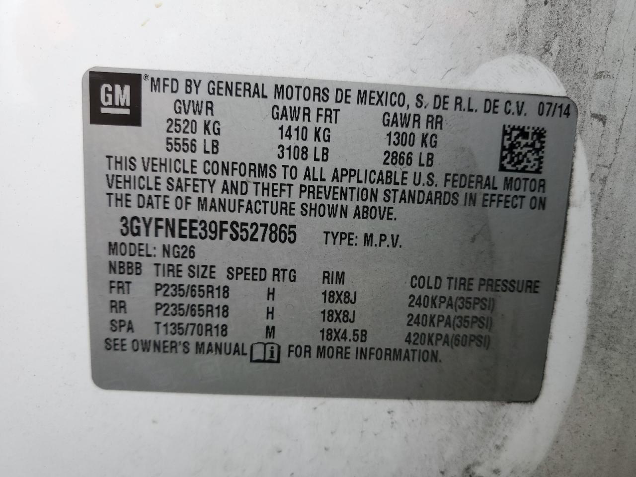 2015 Cadillac Srx Luxury Collection VIN: 3GYFNEE39FS527865 Lot: 82683055