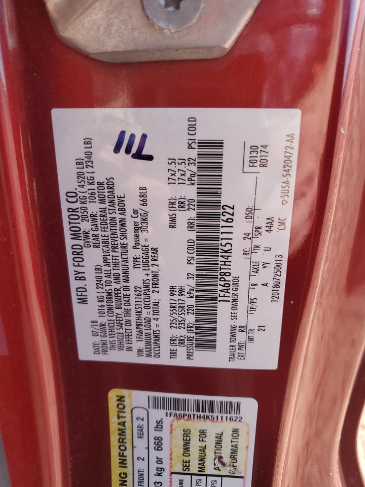 2019 Ford Mustang VIN: 1FA6P8TH4K5111622 Lot: 82535035