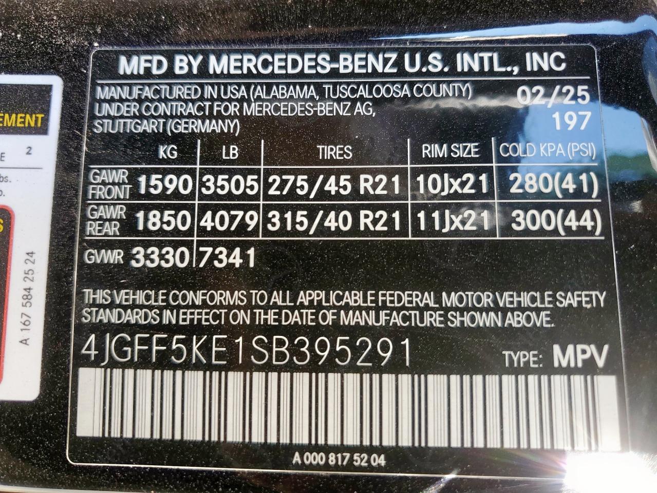 2025 Mercedes-Benz Gls 450 4Matic VIN: 4JGFF5KE1SB395291 Lot: 85201885