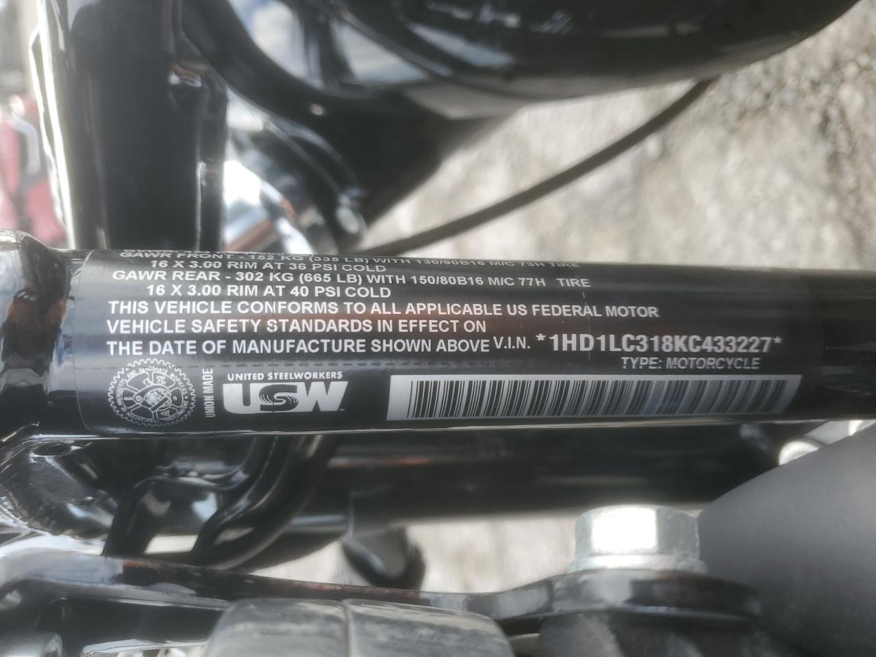 2019 Harley-Davidson Xl1200 X VIN: 1HD1LC318KC433227 Lot: 82374685