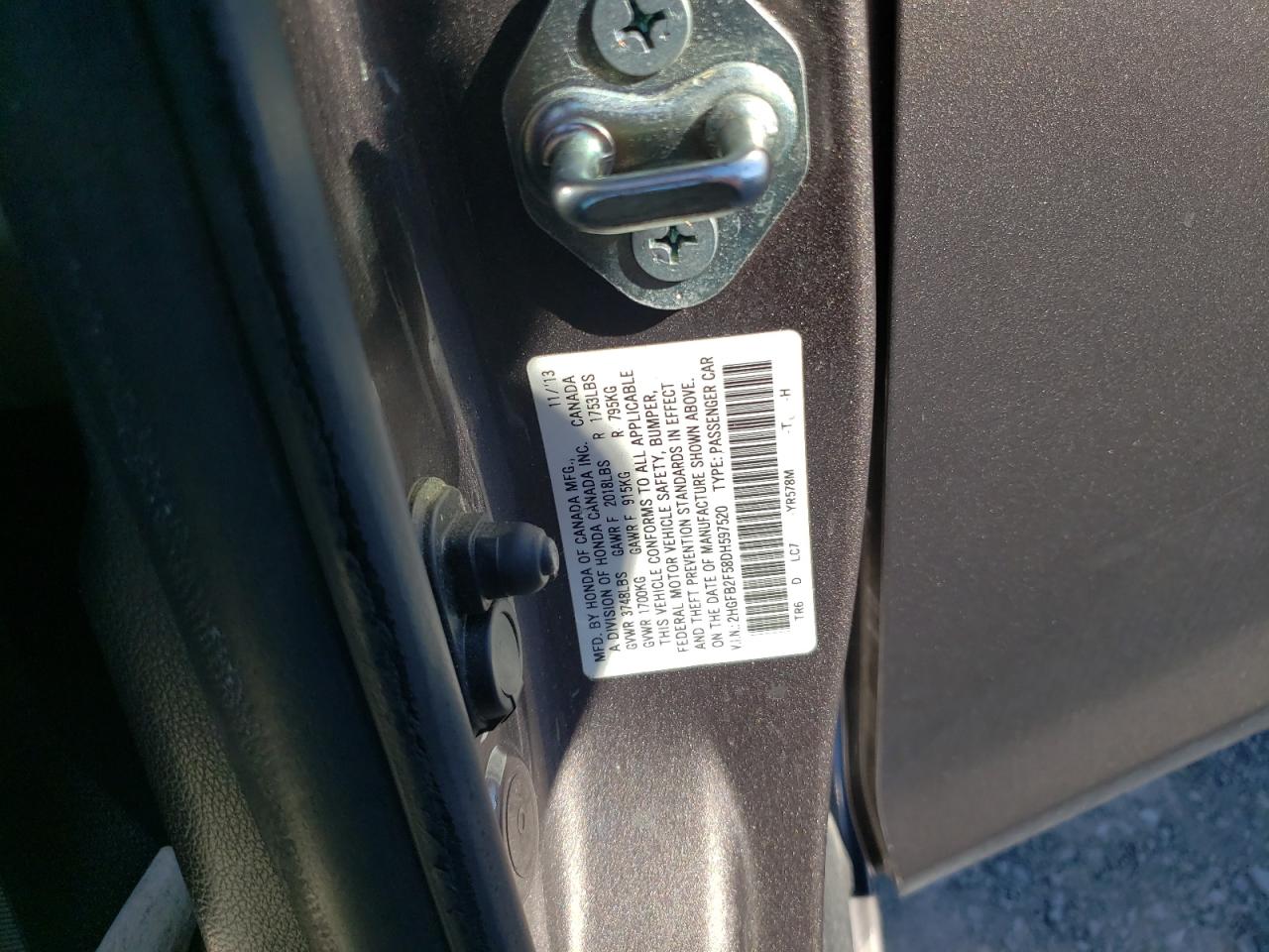 2013 Honda Civic Lx VIN: 2HGFB2F58DH597520 Lot: 82370045