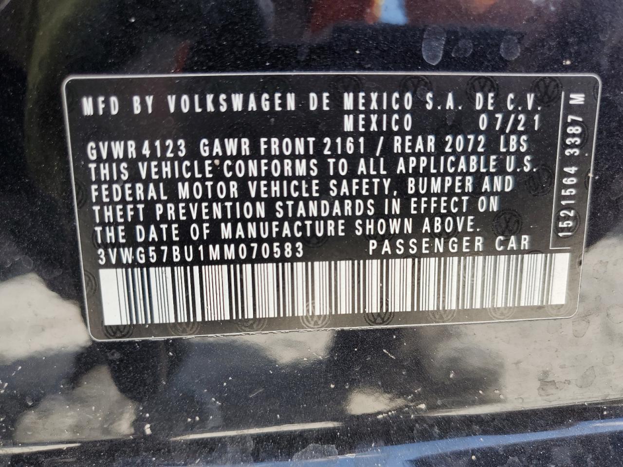 2021 Volkswagen Jetta Sel Premium VIN: 3VWG57BU1MM070583 Lot: 84767985