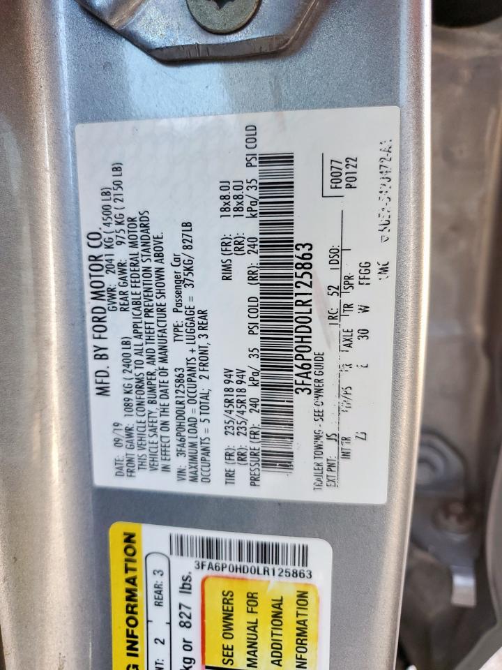 2020 Ford Fusion Se VIN: 3FA6P0HD0LR125863 Lot: 84695395