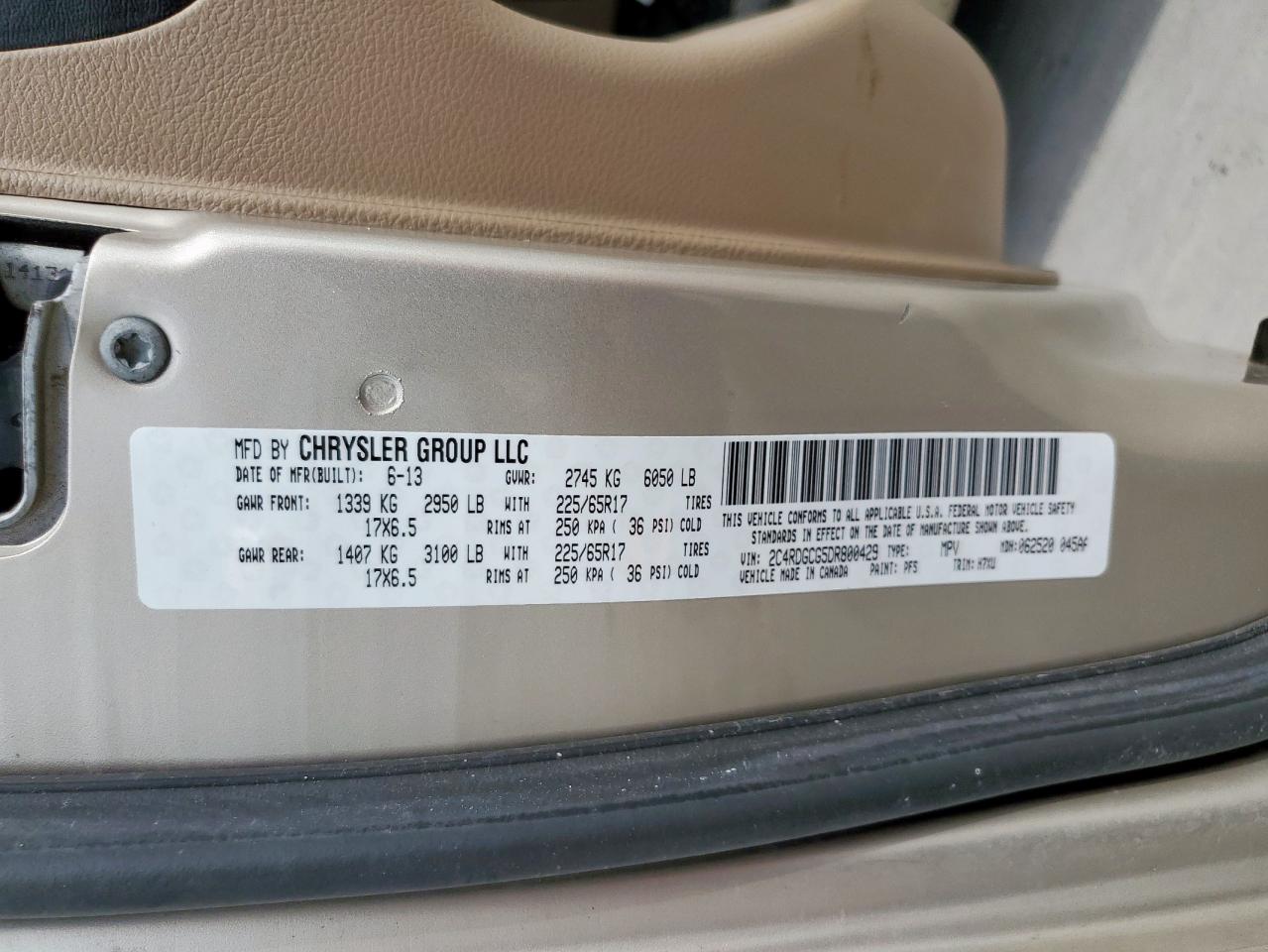 2013 Dodge Grand Caravan Sxt VIN: 2C4RDGCG5DR800429 Lot: 85351795