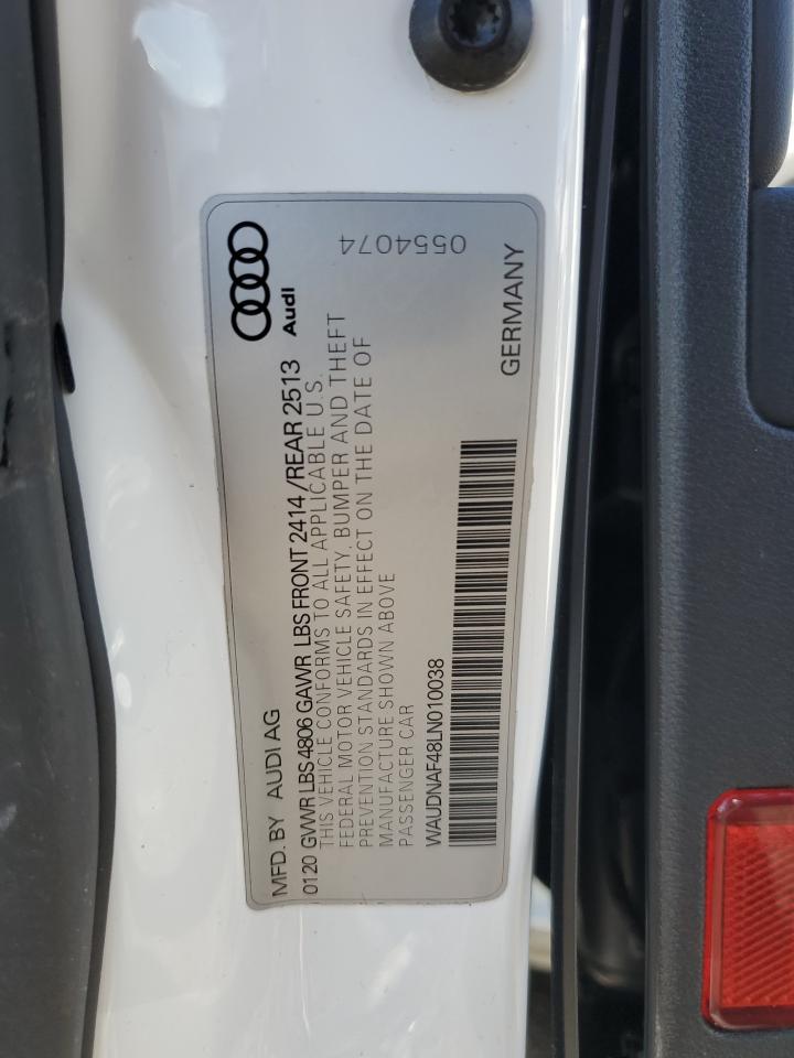 2020 Audi A4 Premium VIN: WAUDNAF48LN010038 Lot: 87258625