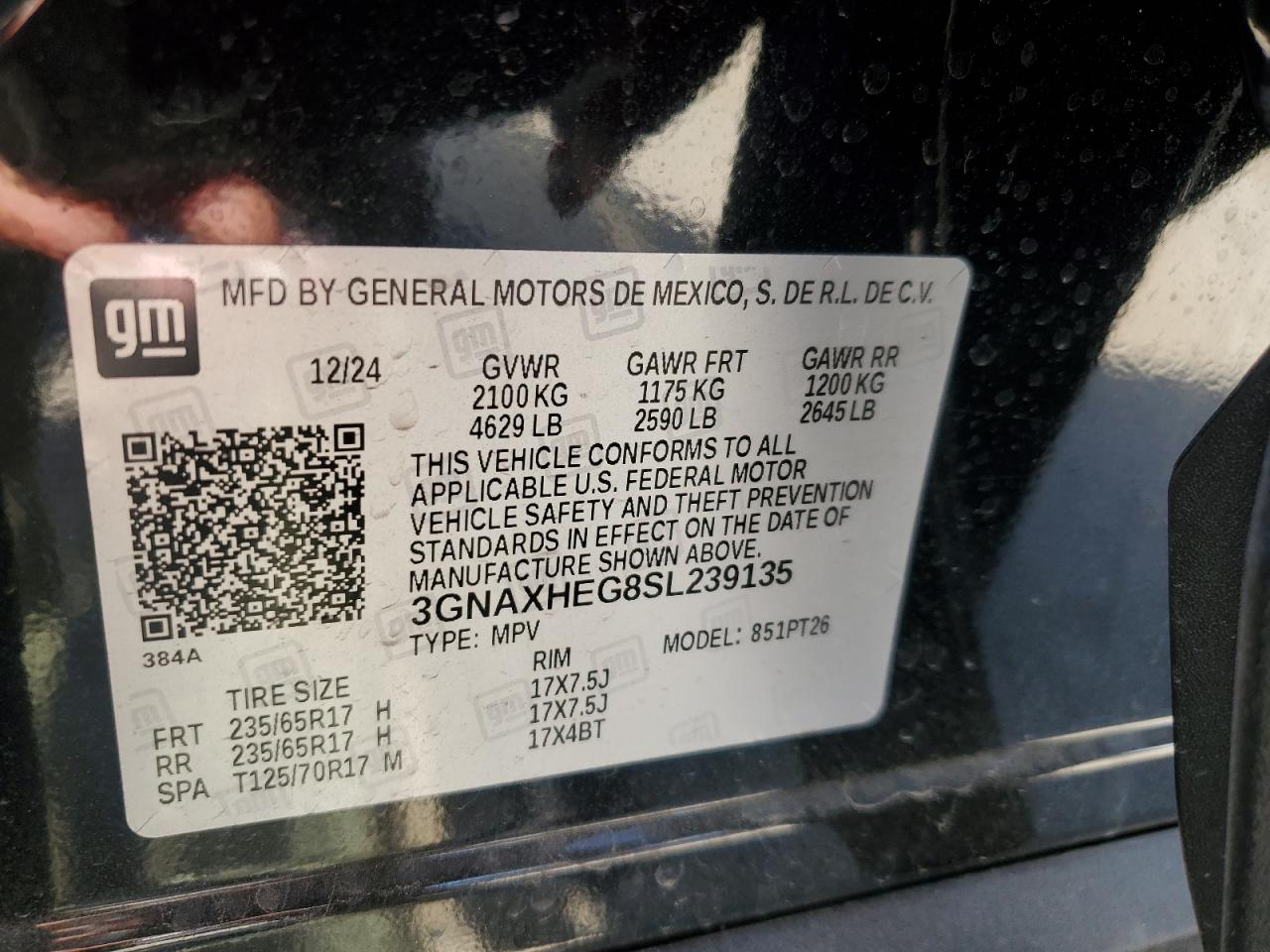 2025 Chevrolet Equinox Lt VIN: 3GNAXHEG8SL239135 Lot: 87030965