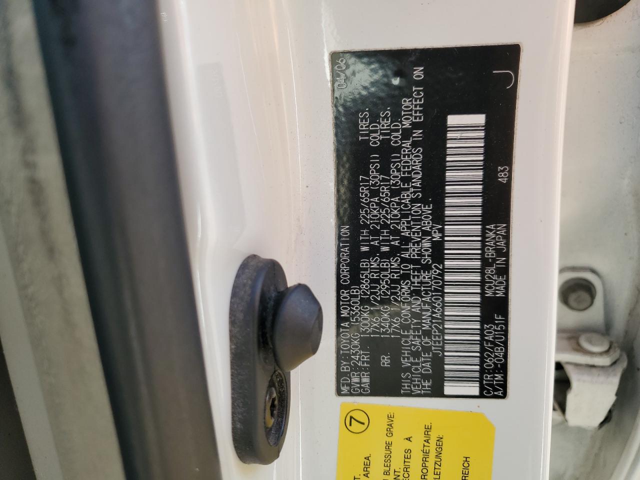 2006 Toyota Highlander Limited VIN: JTEEP21A660170792 Lot: 81980115