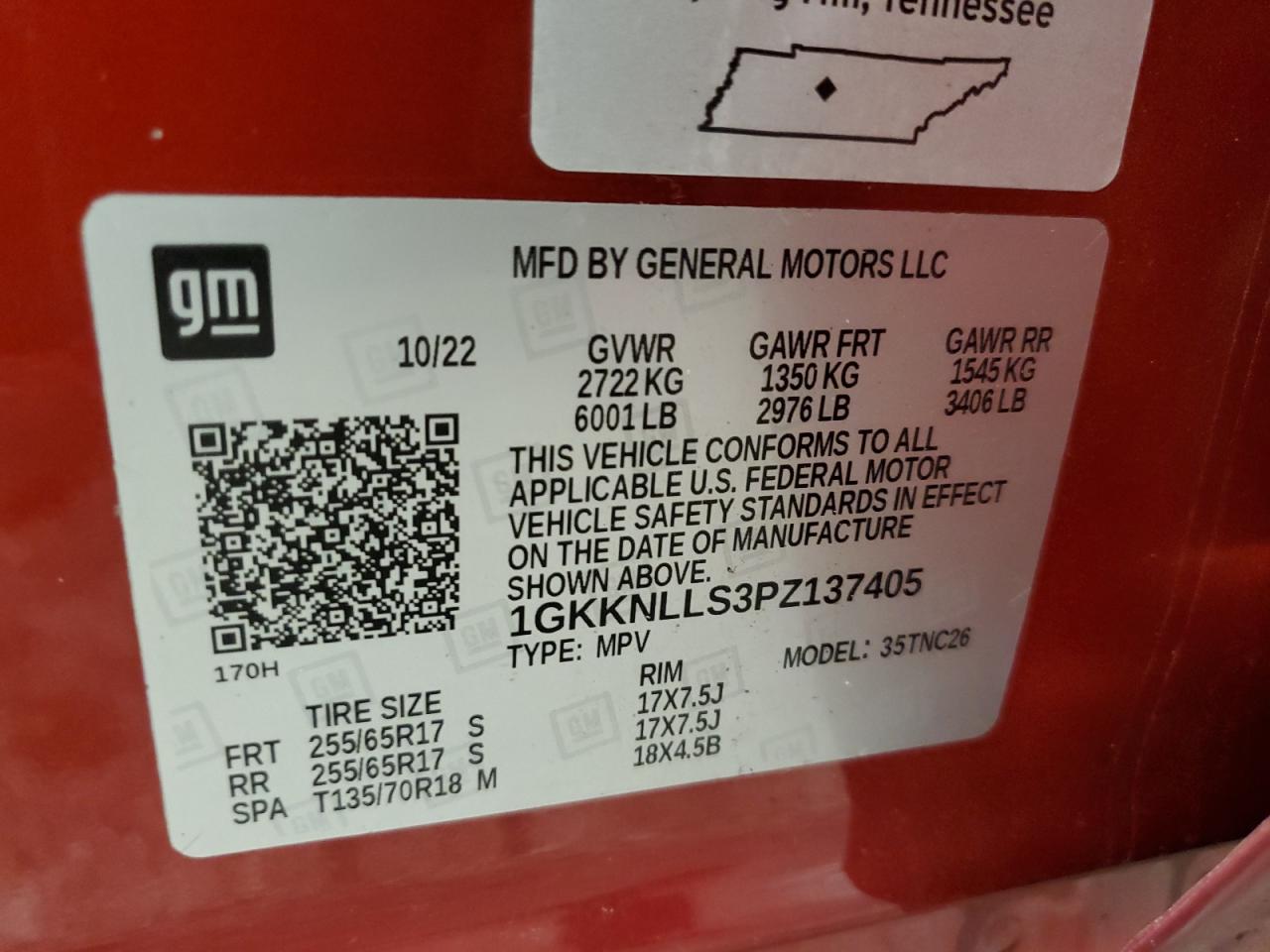 2023 GMC Acadia At4 VIN: 1GKKNLLS3PZ137405 Lot: 90119455