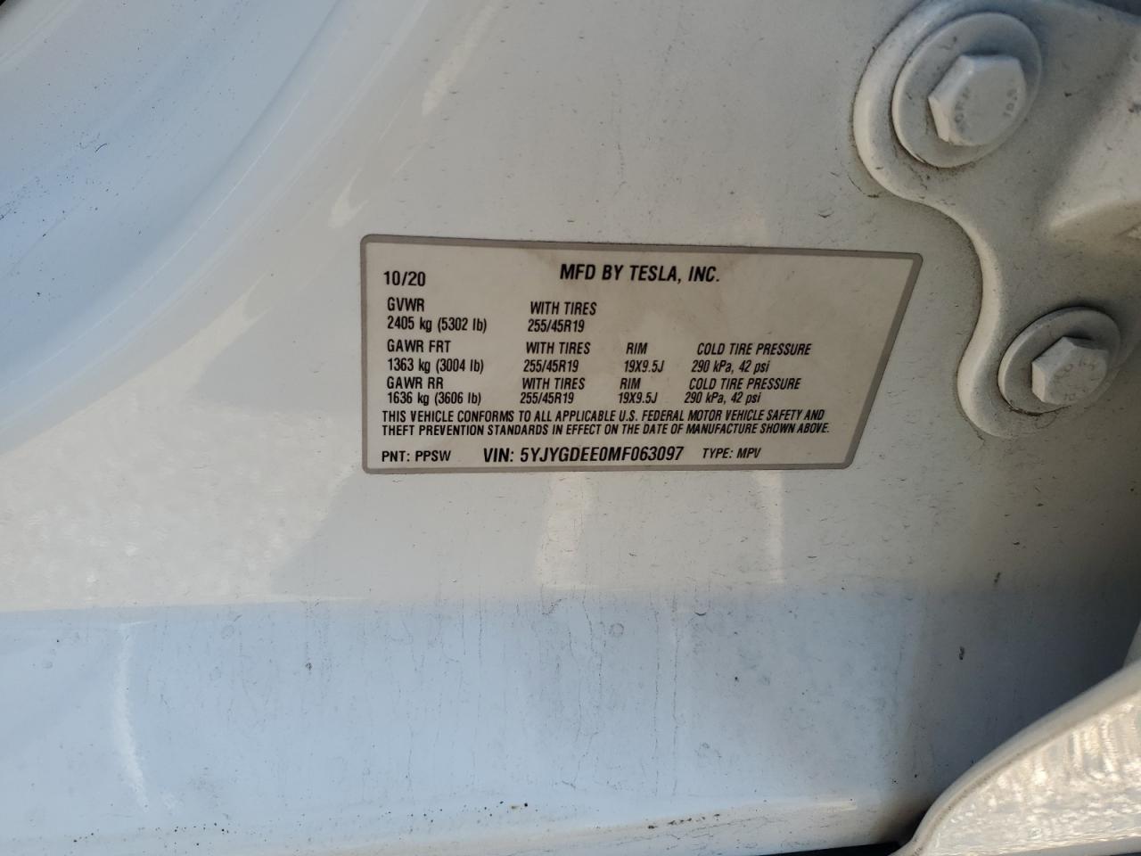 2021 Tesla Model Y VIN: 5YJYGDEE0MF063097 Lot: 82520595