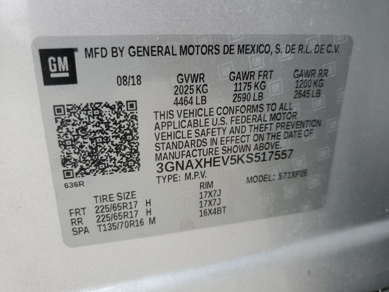 2019 Chevrolet Equinox Ls VIN: 3GNAXHEV5KS517557 Lot: 84879315