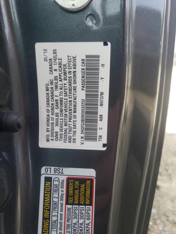 2012 Honda Civic Lx VIN: 2HGFG3B59CH532252 Lot: 85549965