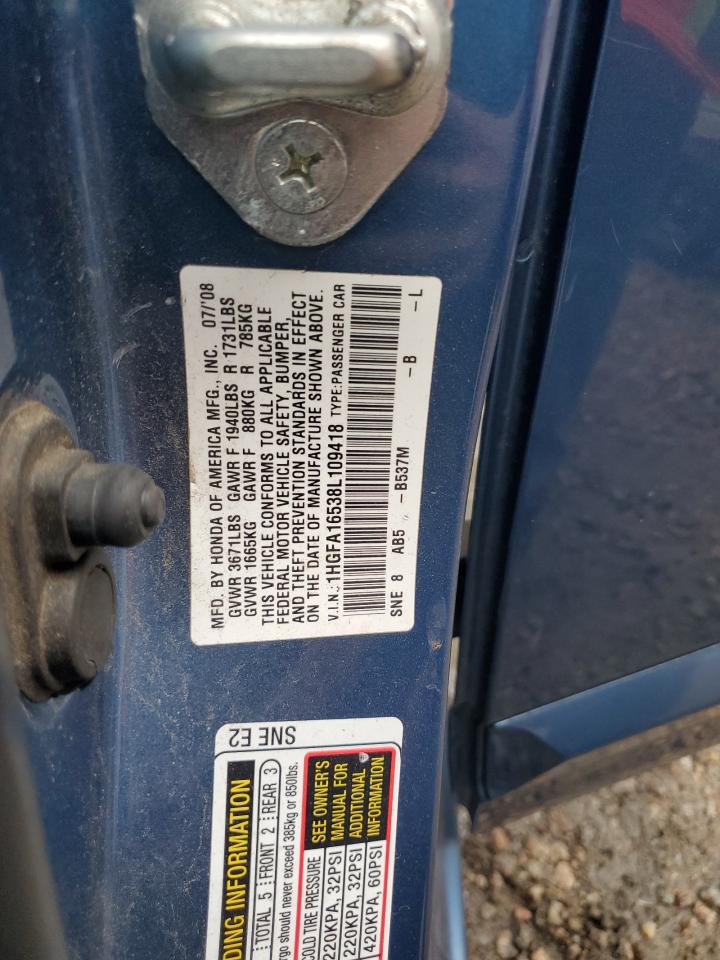 2008 Honda Civic Lx VIN: 1HGFA16538L109418 Lot: 86457955