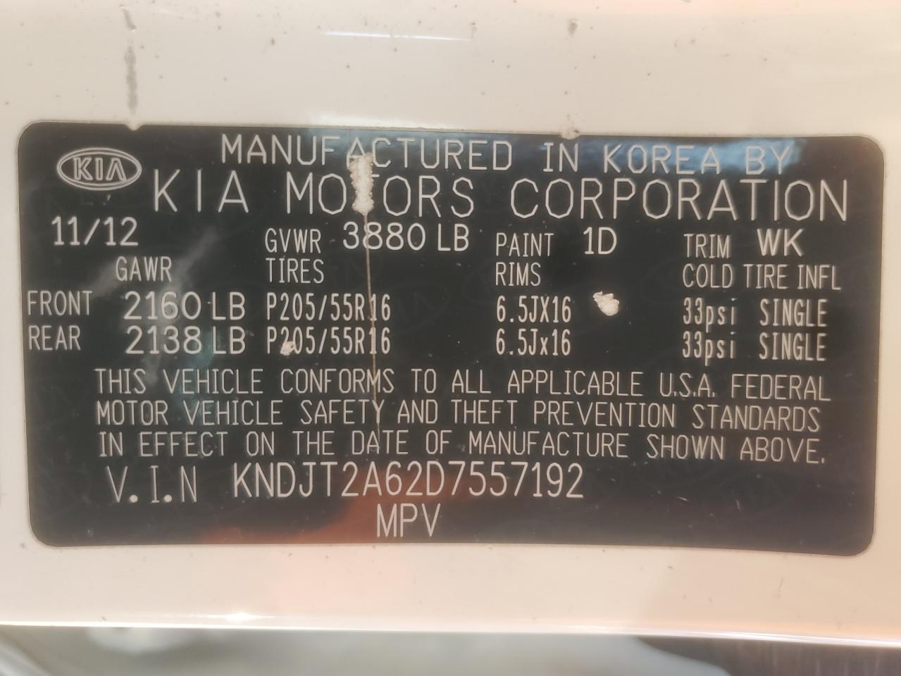 2013 Kia Soul + VIN: KNDJT2A62D7557192 Lot: 82186355