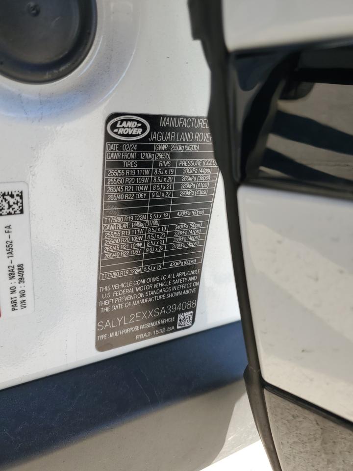 2025 Land Rover Range Rover Velar Dynamic Se VIN: SALYL2EXXSA394088 Lot: 87053465