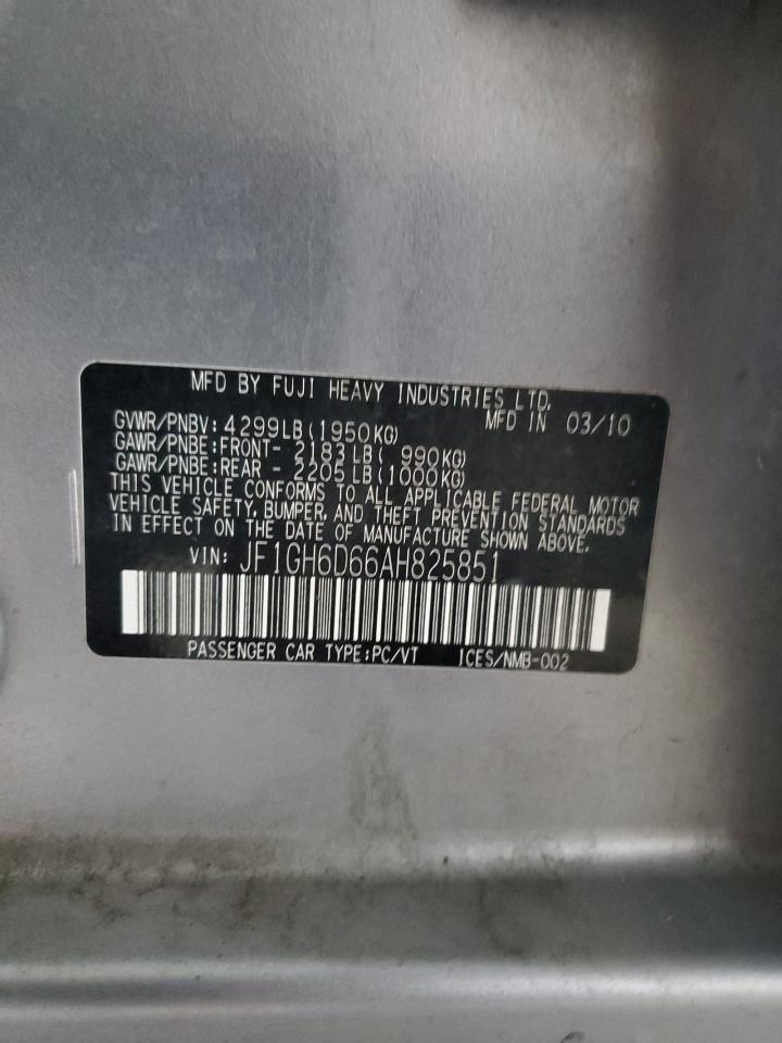 2010 Subaru Impreza Outback Sport VIN: JF1GH6D66AH825851 Lot: 86864465